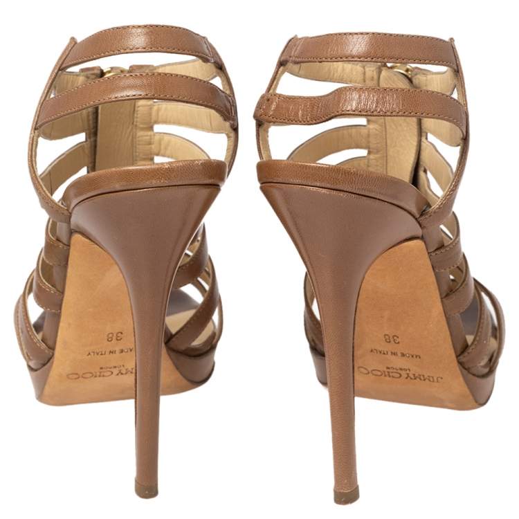 Pre Owned Jimmy Choo Brown Leather Gladiator  Sandals Size 38