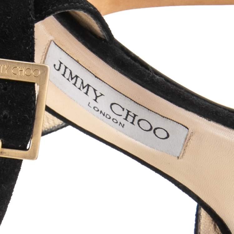 Pre Owned Jimmy Choo Black Suede Peep Toe Ankle Strap Platform Sandals Size 38