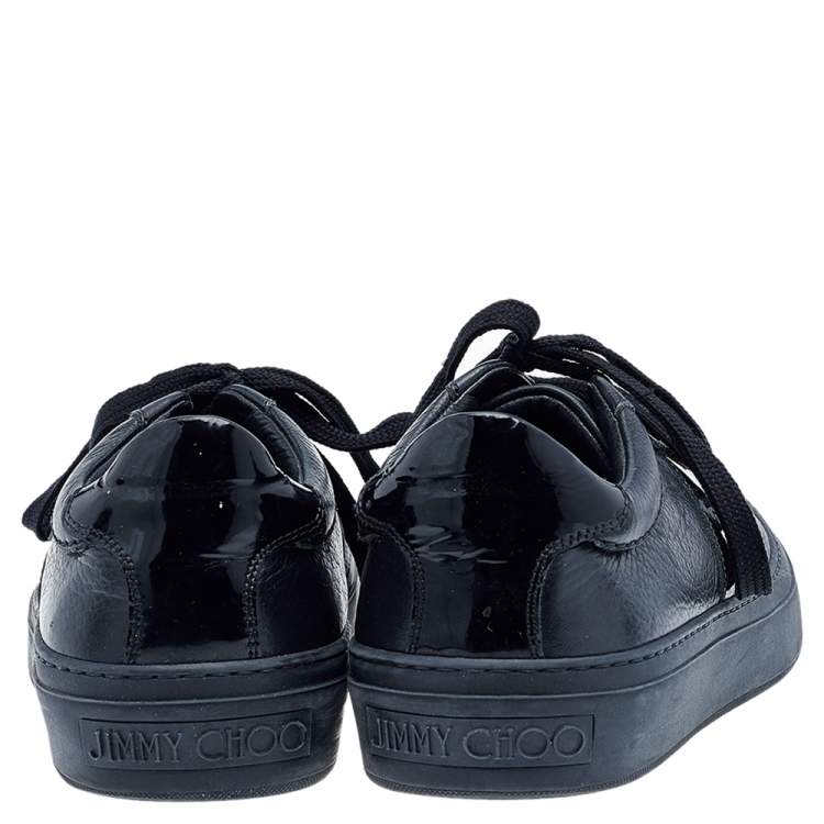 Pre Owned Jimmy Choo Black Patent And Leather Low Top Sneakers Size 39