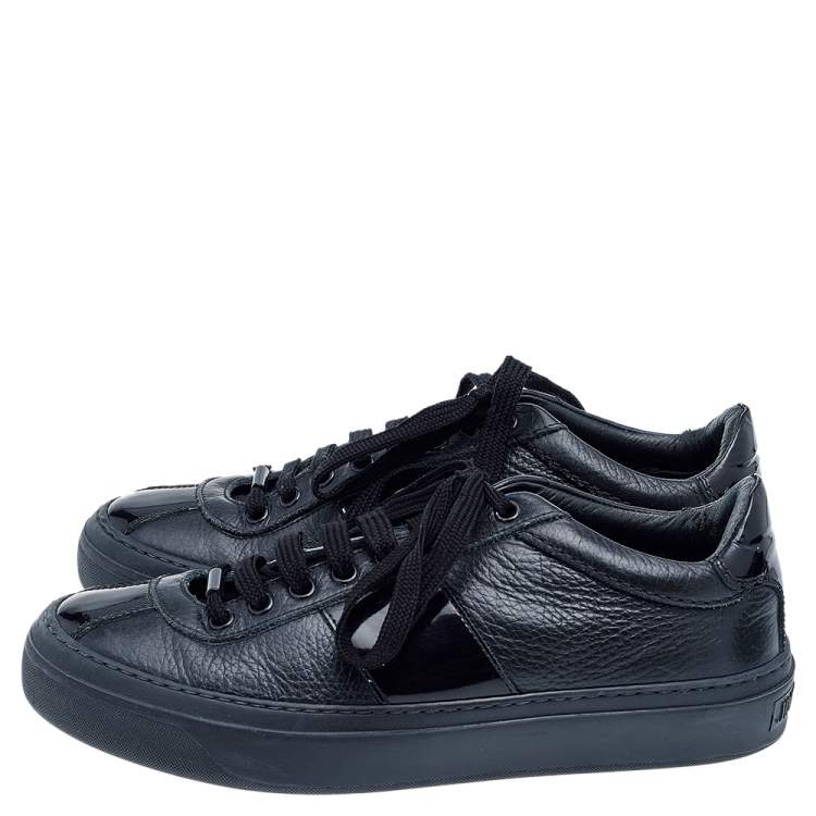 Pre Owned Jimmy Choo Black Patent And Leather Low Top Sneakers Size 39