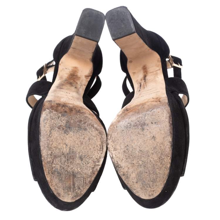 Pre Owned Jimmy Choo Black Suede April Platform Sandals Size 38.5