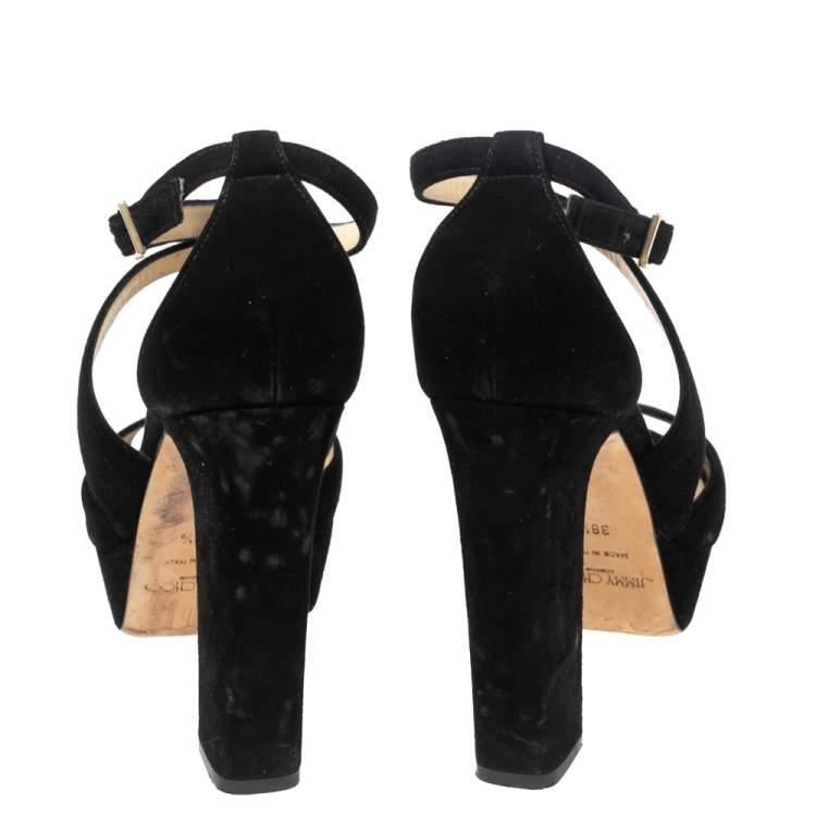 Pre Owned Jimmy Choo Black Suede April Platform Sandals Size 38.5
