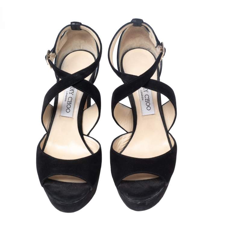 Pre Owned Jimmy Choo Black Suede April Platform Sandals Size 38.5