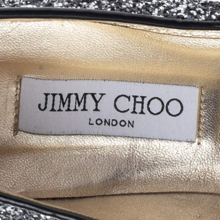Pre Owned Jimmy Choo Black/Silver Glitter Sloane Smoking Slippers Size 42