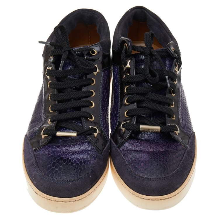 Pre Owned Jimmy Choo Purple/Black Snakeskin Leather, Suede, and Patent Leather Sneakers Size 38