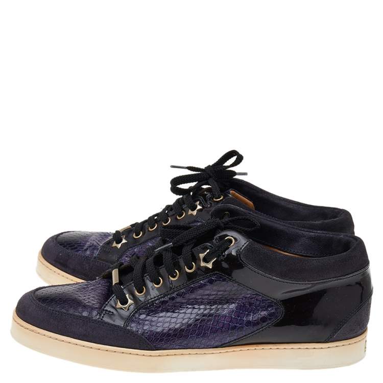 Pre Owned Jimmy Choo Purple/Black Snakeskin Leather, Suede, and Patent Leather Sneakers Size 38