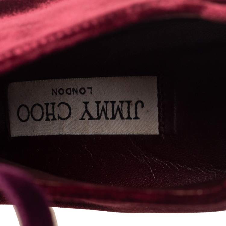 Pre Owned Jimmy Choo Burgundy Velvet Mavy Lace-Up Open Toe Booties Size 38.5