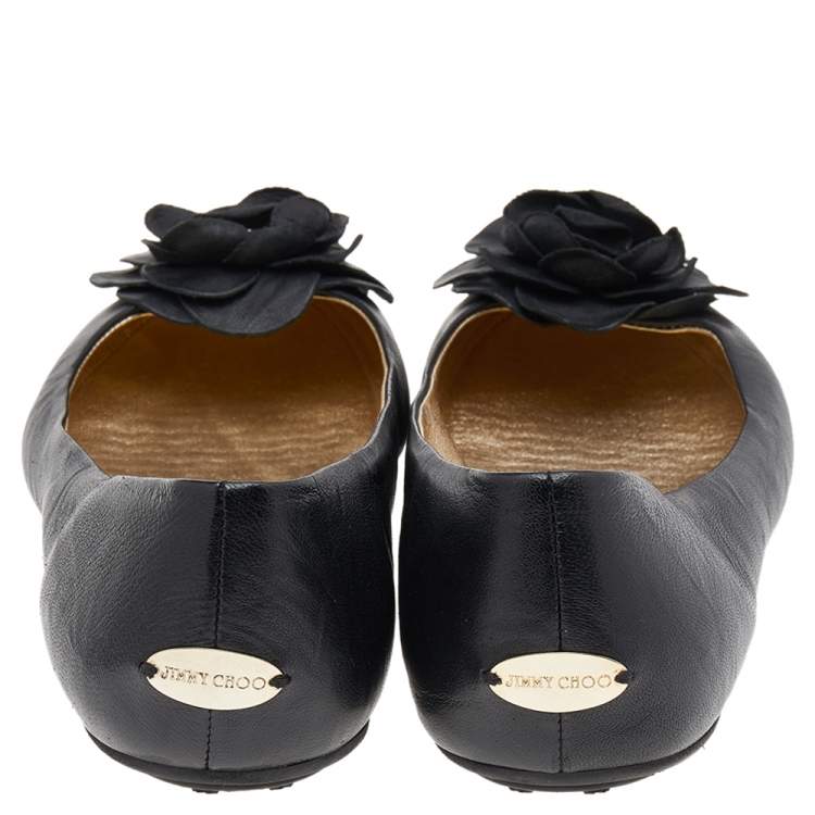 مملوكة مسبقًا Jimmy Choo Black Leather Ballet Flats Size 41