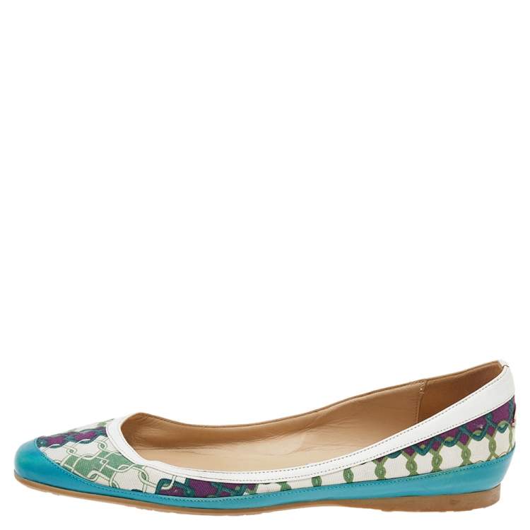 Pre Owned Jimmy Choo Green Printed Canvas And Leather Flats Size 39