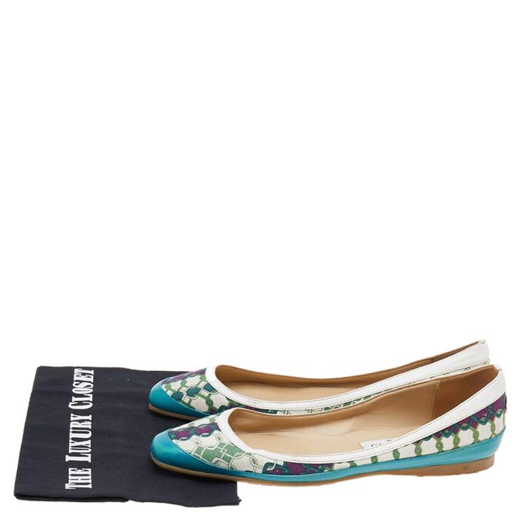 Pre Owned Jimmy Choo Green Printed Canvas And Leather Flats Size 39