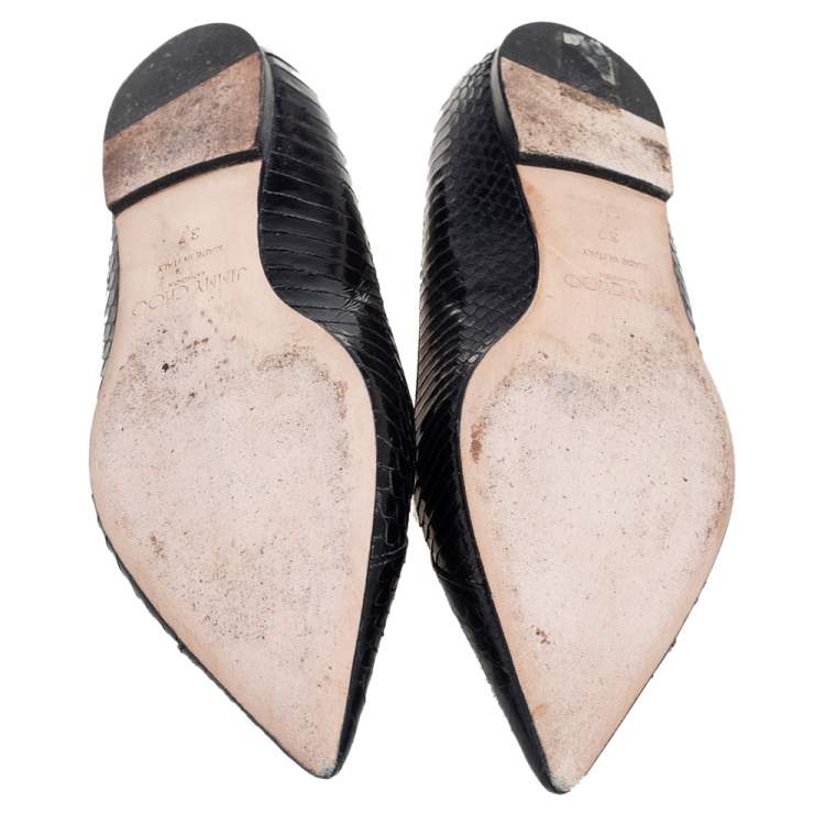 Pre Owned Jimmy Choo Black Python Leather Attila Pointed Toe Flats Size 37