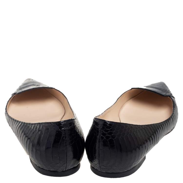 Pre Owned Jimmy Choo Black Python Leather Attila Pointed Toe Flats Size 37