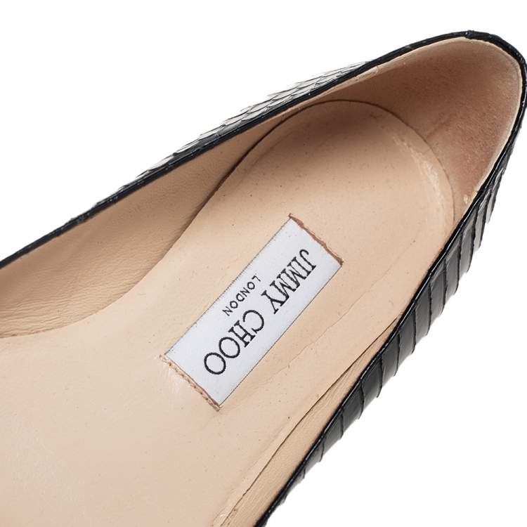 Pre Owned Jimmy Choo Black Python Leather Attila Pointed Toe Flats Size 37