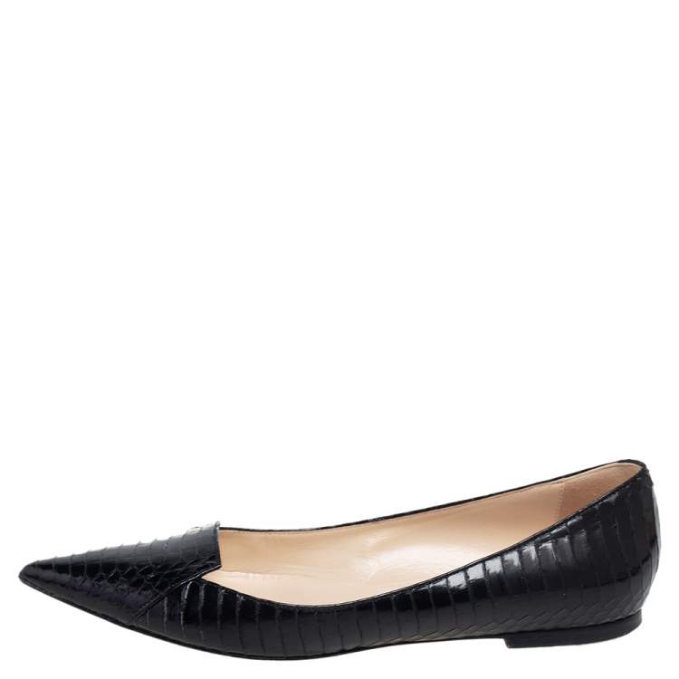 Pre Owned Jimmy Choo Black Python Leather Attila Pointed Toe Flats Size 37