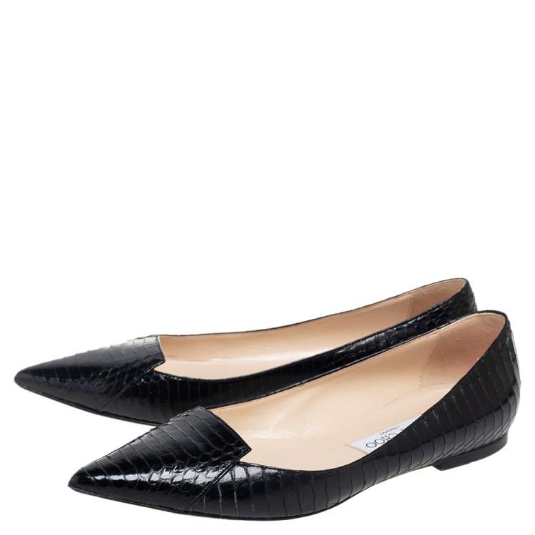 Pre Owned Jimmy Choo Black Python Leather Attila Pointed Toe Flats Size 37