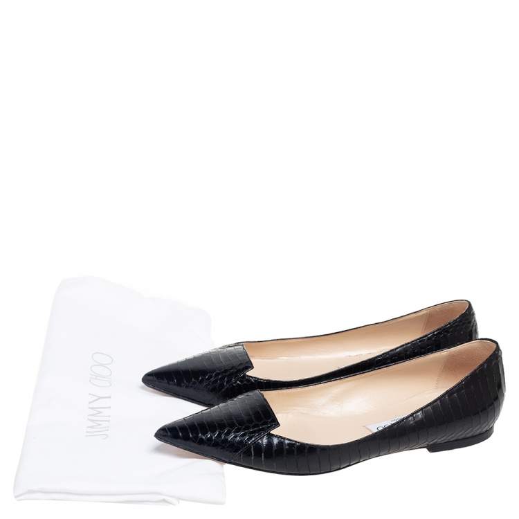 Pre Owned Jimmy Choo Black Python Leather Attila Pointed Toe Flats Size 37