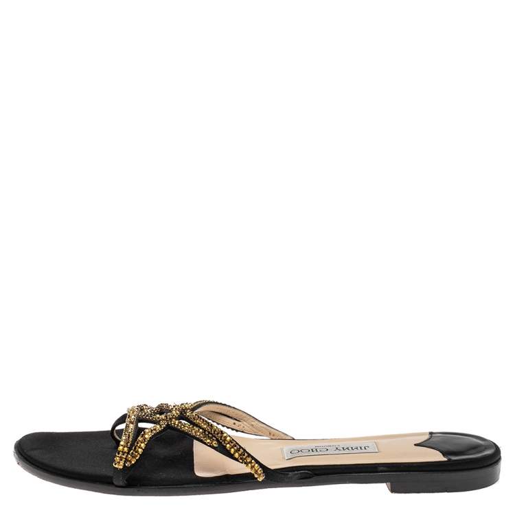 Jimmy Choo Chain Detail Strappy Flat Sandal: Brown in Natural | Lyst