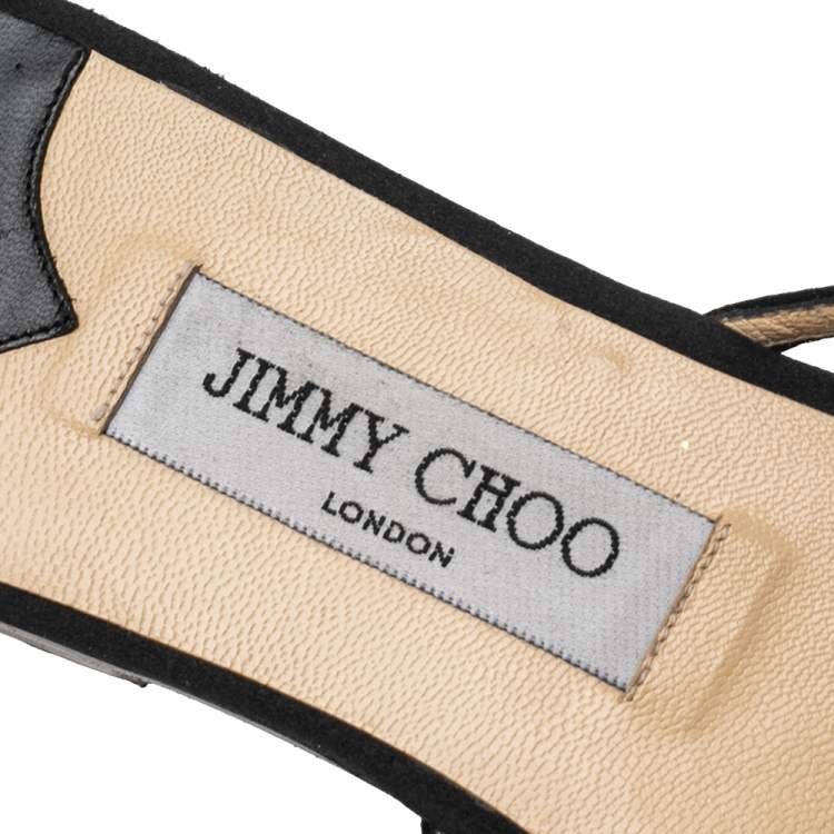 مملوكة مسبقًا Jimmy Choo Black Satin Crystal Embellished Flat Slides Size 41