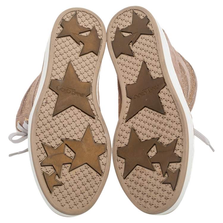Pre Owned Jimmy Choo Rose Gold Suede And Glitter Tokyo High Top Sneakers Size 36.5