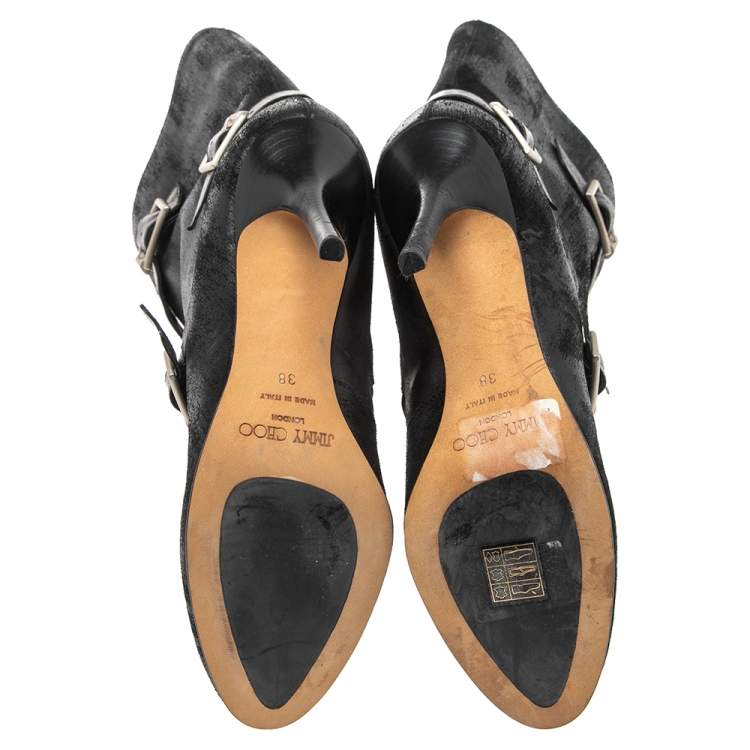 مملوكة مسبقًا Jimmy Choo Black Waxed Suede Aggy Mid-Calf Boots Size 38