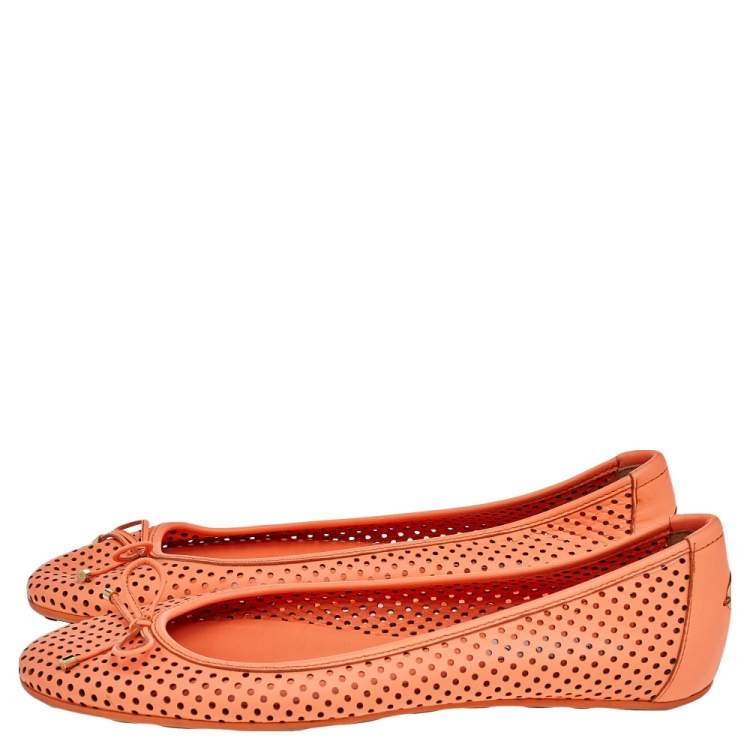 Pre Owned Jimmy Choo Orange Perforated Leather Walsh Bow Ballet Flats Size 39