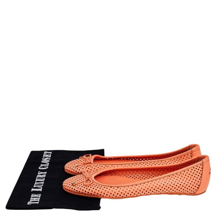Pre Owned Jimmy Choo Orange Perforated Leather Walsh Bow Ballet Flats Size 39