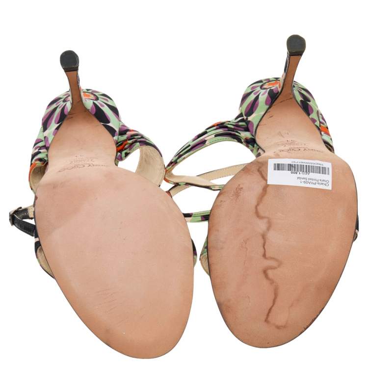 Pre Owned Jimmy Choo Multicolor Printed Satin Charis Ankle Strap Sandals Size 41