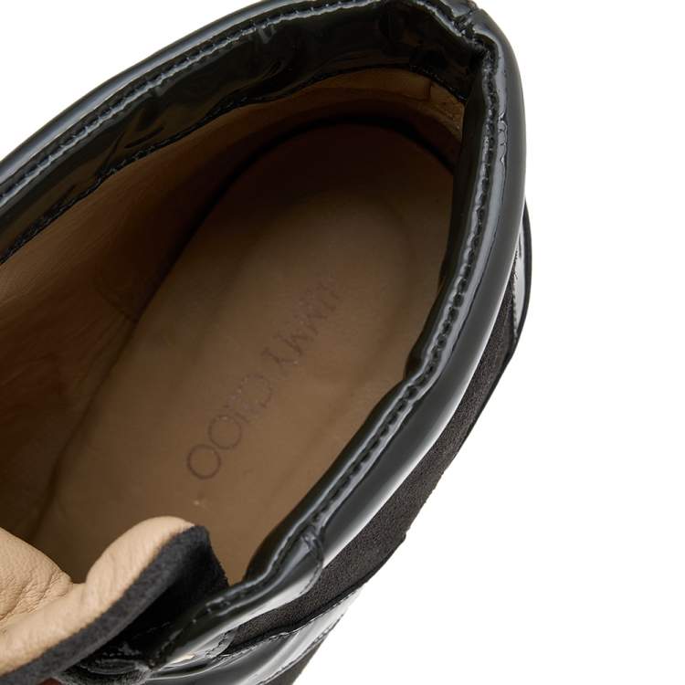 Pre Owned Jimmy Choo Dark Grey Patent Leather And Suede Panama Wedge Sneakers Size 39