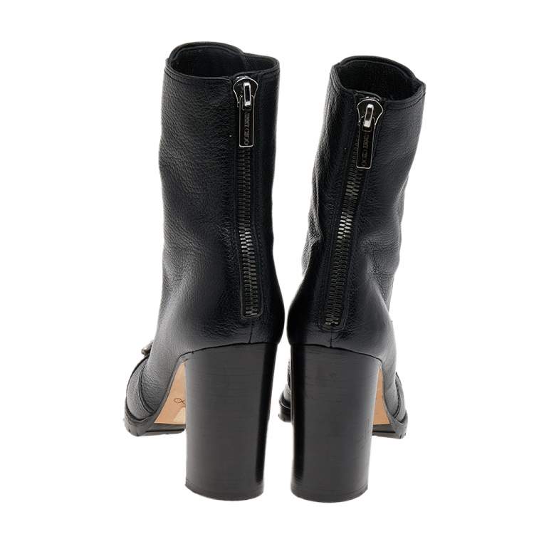 مملوكة مسبقًا Jimmy Choo Black Leather Crystal Embellished Datchet Ankle Boots Size 38.5