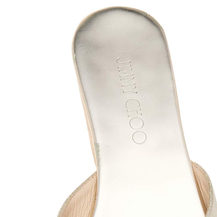 Pre Owned Jimmy Choo Gold Leather Prima  Cork Wedge Platform Slide Sandals Size 40
