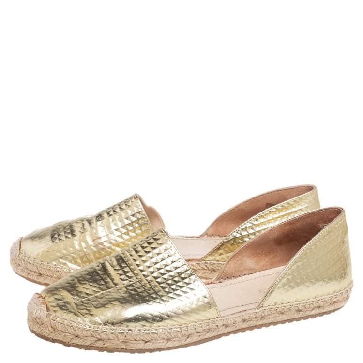 Pre Owned Jimmy Choo Gold Textured Leather Dreya Flat Espadrilles Size 38