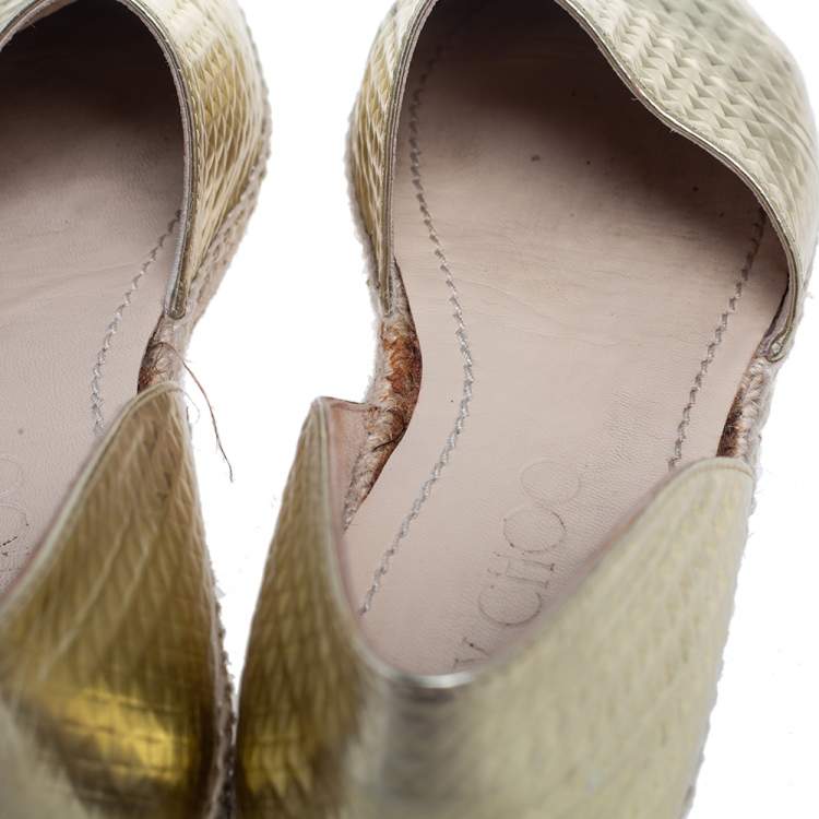 Pre Owned Jimmy Choo Gold Textured Leather Dreya Flat Espadrilles Size 38