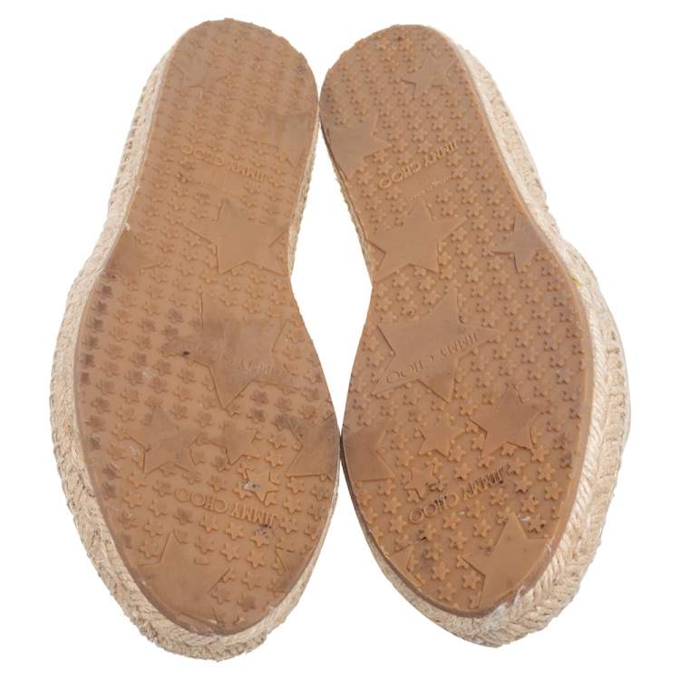 Pre Owned Jimmy Choo Gold Textured Leather Dreya Flat Espadrilles Size 38