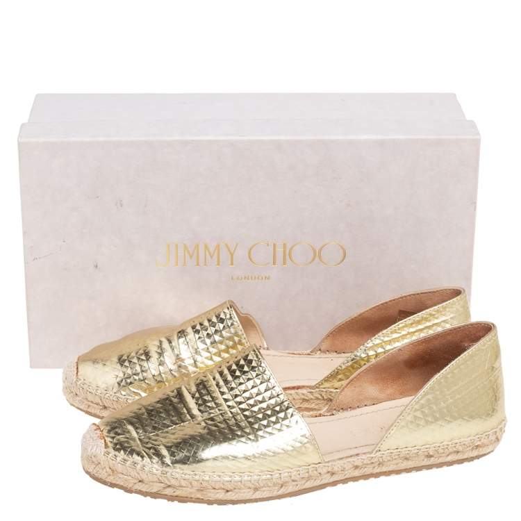 Pre Owned Jimmy Choo Gold Textured Leather Dreya Flat Espadrilles Size 38