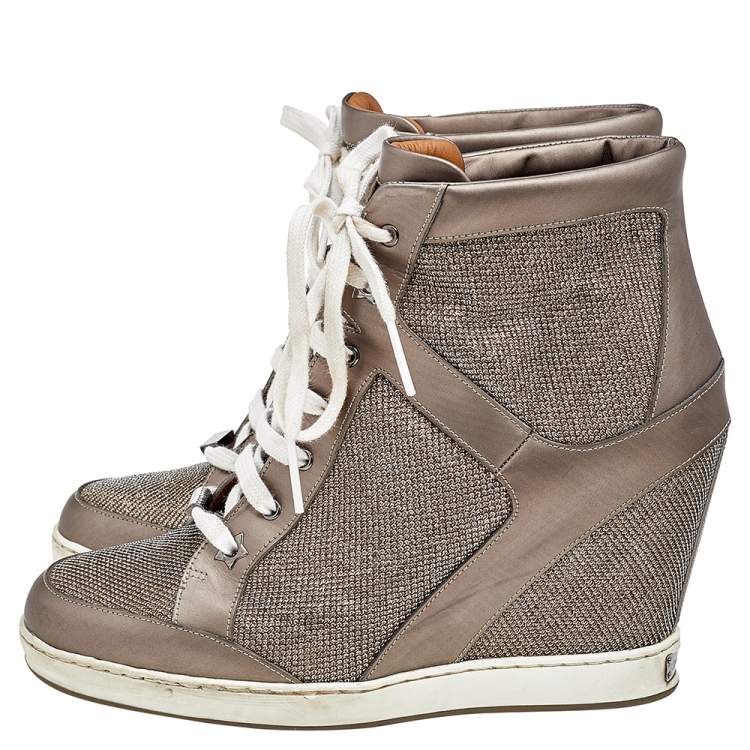 مملوكة مسبقًا Jimmy Choo Grey Leather and Mesh Panama Wedge Sneakers Size 40