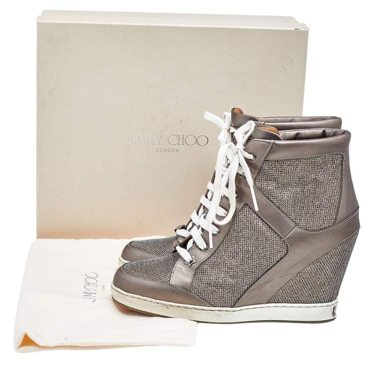 مملوكة مسبقًا Jimmy Choo Grey Leather and Mesh Panama Wedge Sneakers Size 40