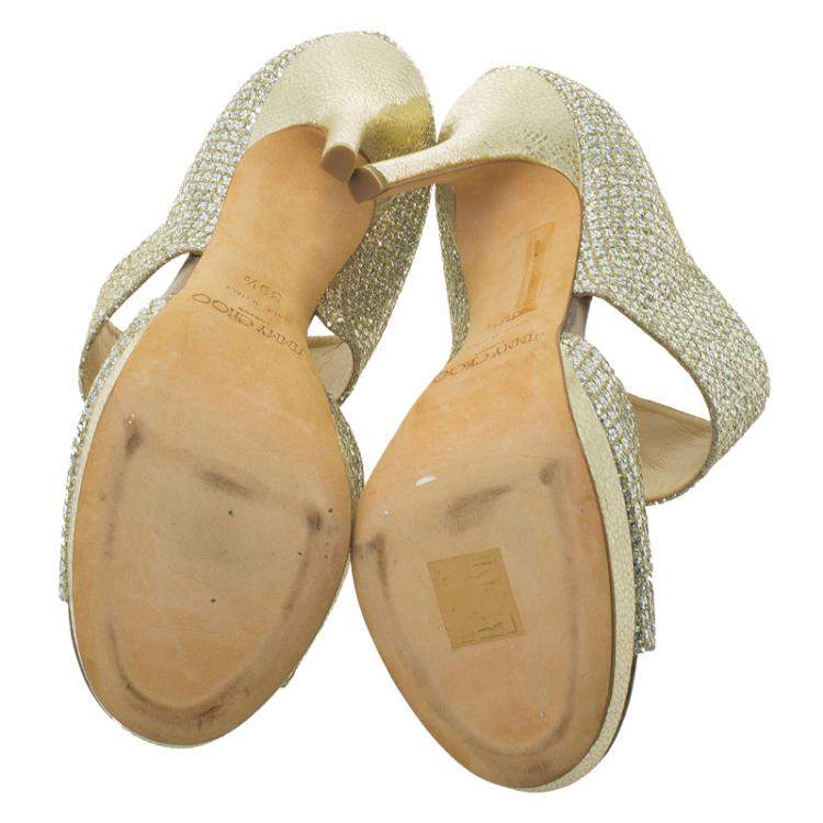 Pre Owned Jimmy Choo Silver Glitter Private Platform Sandals Size 36.5