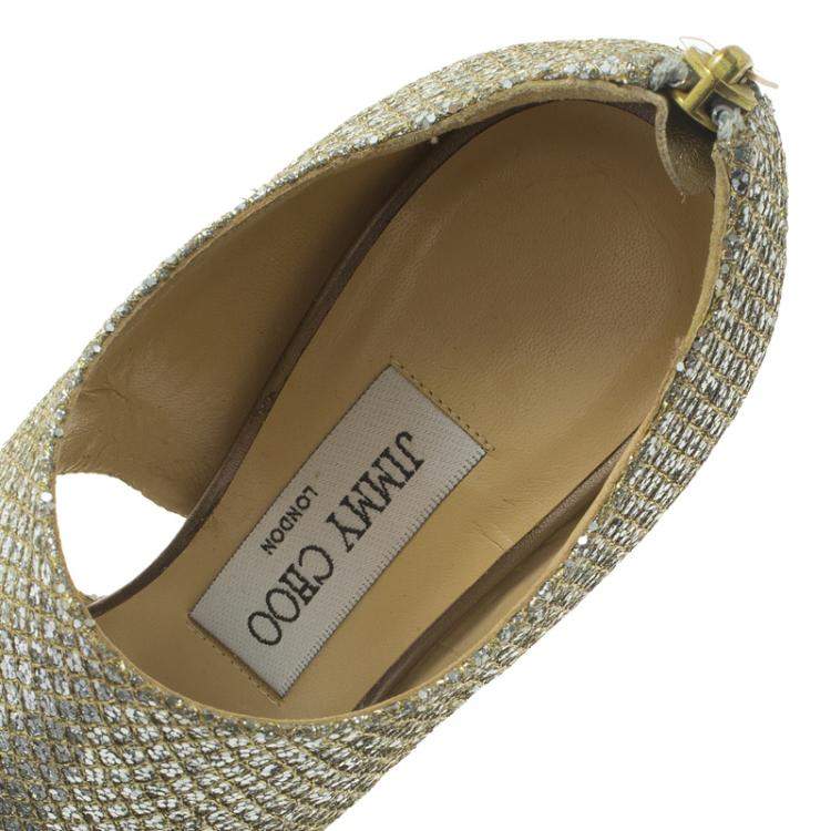 Pre Owned Jimmy Choo Silver Glitter Private Platform Sandals Size 36.5