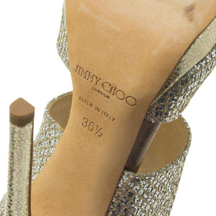 Pre Owned Jimmy Choo Silver Glitter Private Platform Sandals Size 36.5