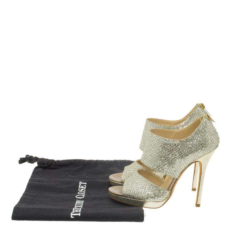 Pre Owned Jimmy Choo Silver Glitter Private Platform Sandals Size 36.5