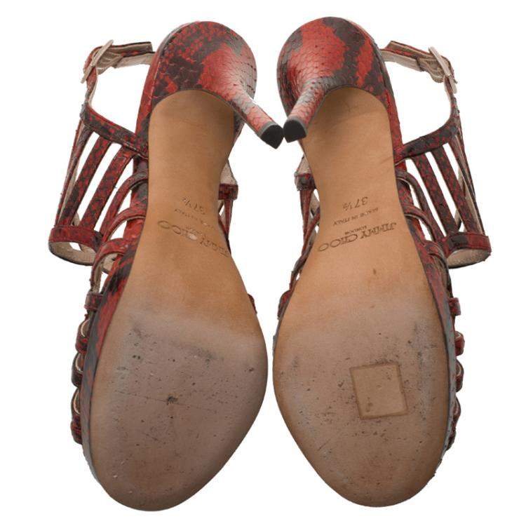 Pre Owned Jimmy Choo Red Python Keenan Python Platform Sandals Size 37.5