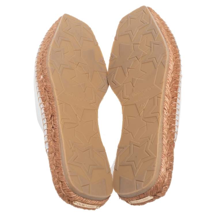 Pre Owned Jimmy Choo Silver Leather Nadene Flat Espadrilles Size 37.5