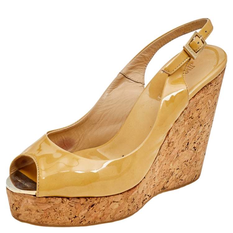 Jimmy Choo Yellow Patent Leather Prova Slingback Cork Wedge Sandals Size 36  Jimmy Choo | The Luxury Closet