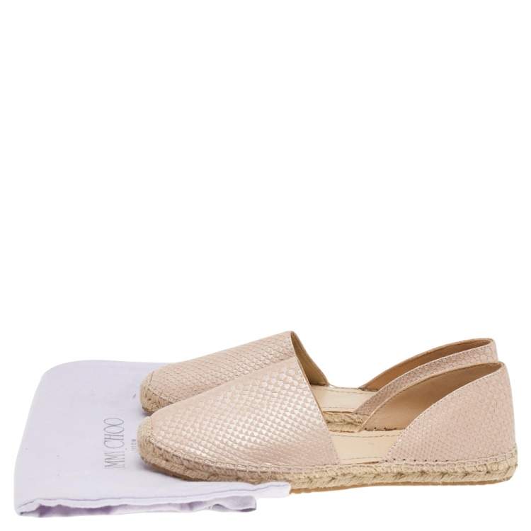 Pre Owned Jimmy Choo Beige Snakeskin Embossed Leather Dreya D'orsay Flat Espadrilles Size 39