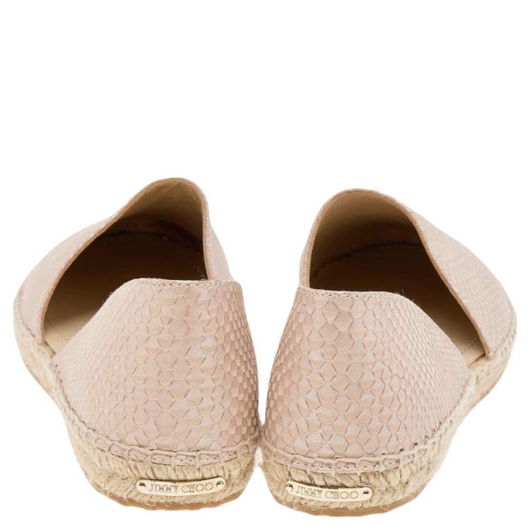 Pre Owned Jimmy Choo Beige Snakeskin Embossed Leather Dreya D'orsay Flat Espadrilles Size 39