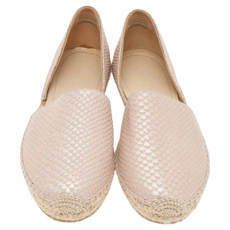 Pre Owned Jimmy Choo Beige Snakeskin Embossed Leather Dreya D'orsay Flat Espadrilles Size 39