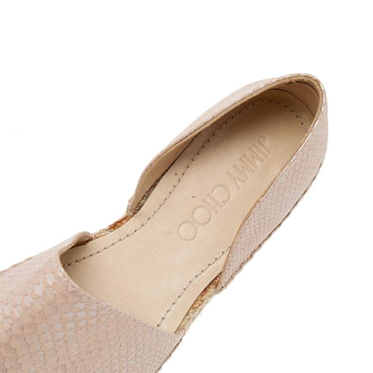 Pre Owned Jimmy Choo Beige Snakeskin Embossed Leather Dreya D'orsay Flat Espadrilles Size 39