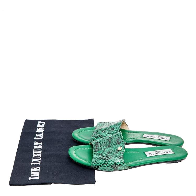 Pre Owned Jimmy Choo Green Python Nanda Flat Slides Size 36