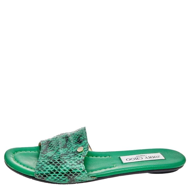 Pre Owned Jimmy Choo Green Python Nanda Flat Slides Size 36