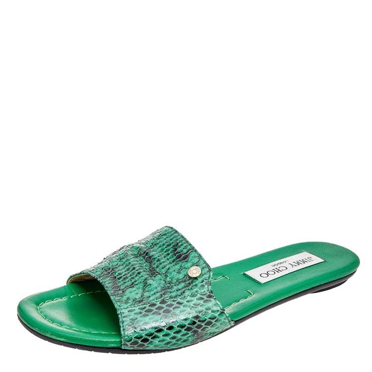 Pre Owned Jimmy Choo Green Python Nanda Flat Slides Size 36